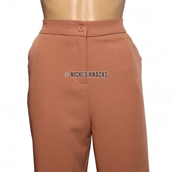 Sincerely Jules High Waisted Straight Leg Trouser Dress Pants Camel Tan Size L - Picture 3 of 12